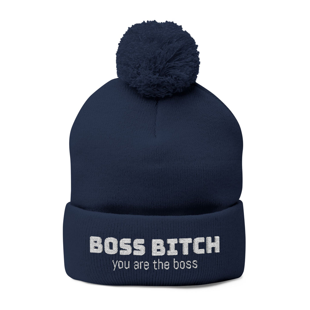 Cozy Pom-Pom Knit Cap - 'Boss Bitch' Beanie, Winter Hat, Gift for Her, Trendy Accessories, Fashionable Headwear