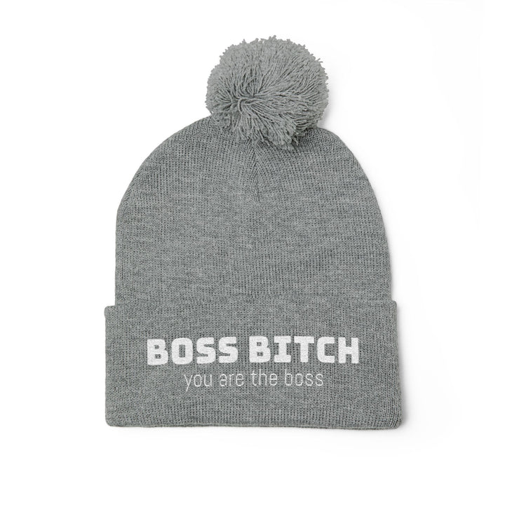 Cozy Pom-Pom Knit Cap - 'Boss Bitch' Beanie, Winter Hat, Gift for Her, Trendy Accessories, Fashionable Headwear