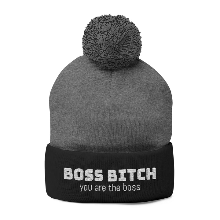 Cozy Pom-Pom Knit Cap - 'Boss Bitch' Beanie, Winter Hat, Gift for Her, Trendy Accessories, Fashionable Headwear