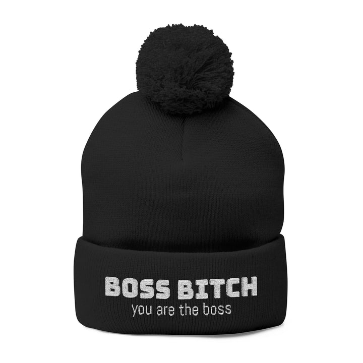 Cozy Pom-Pom Knit Cap - 'Boss Bitch' Beanie, Winter Hat, Gift for Her, Trendy Accessories, Fashionable Headwear