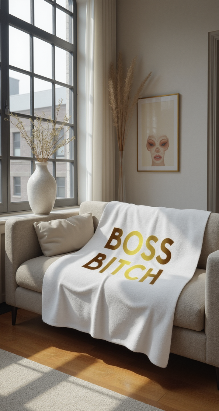 Boss Bitch Velveteen Plush Blanket - Empowering Cozy Throw for Women
